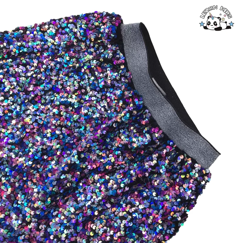 LEZONKIDS - Customizable Cotton Mini Short Skirt Girls Cool Colorful Elastic Waist Sparkle Sequins Casual Short Skirt